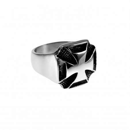 Ring Heren - Gepolijst RVS - Maltezer Zegelring - Ring met Kruis