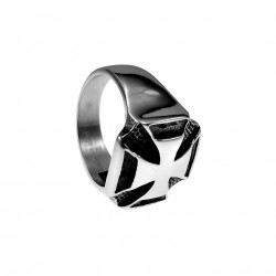 Ring Heren - Gepolijst RVS - Maltezer Zegelring - Ring met Kruis