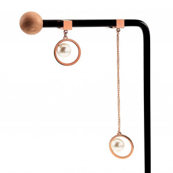 Oorbellen Dames - Asymmetrische Design - Gepolijst Roségoud RVS - Oorbellen met Hanger