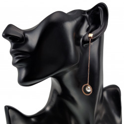 Oorbellen Dames - Asymmetrische Design - Gepolijst Roségoudkleurig RVS - Oorbellen met Hanger
