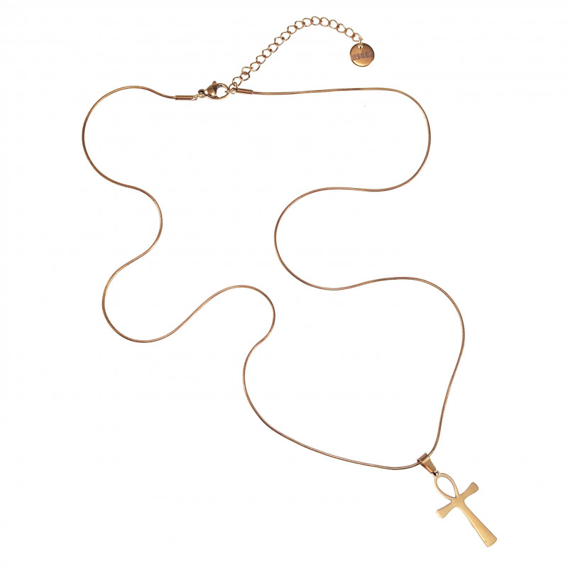 60cm x 1mm Ronde Slangenketting met Anhk-Kruis Unisex - Verguld RVS 60cm x 1mm Ronde Slangenketting met Anhk-Kruis Unisex - Verguld RVS