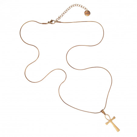 60cm x 1mm Ronde Slangenketting met Anhk-Kruis Unisex - Verguld RVS