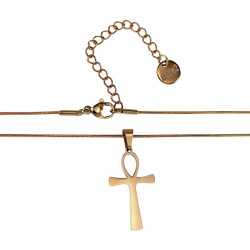 60cm x 1mm Ronde Slangenketting met Anhk-Kruis Unisex - Verguld RVS