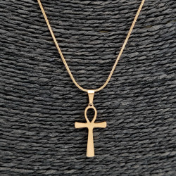 60cm x 1mm Ronde Slangenketting met Anhk-Kruis Unisex - Verguld RVS