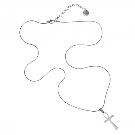 60cm x 1mm Ronde Slangenketting met Anhk-Kruis Unisex - Gepolijst RVS