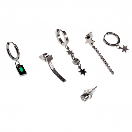 6-Stucks Oorbellen Dames - Ster oorbellen - Lang - Strass - RVS