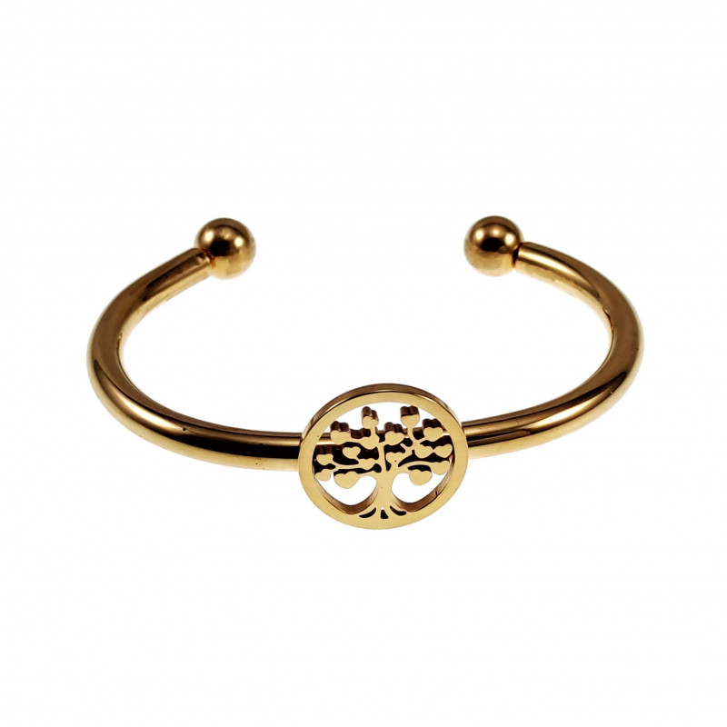 Bangle Dames Stijve Armband met Levensboom - Verguld RVS Open Armband Bangle Dames Stijve Armband met Levensboom - Verguld RVS Open Armband
