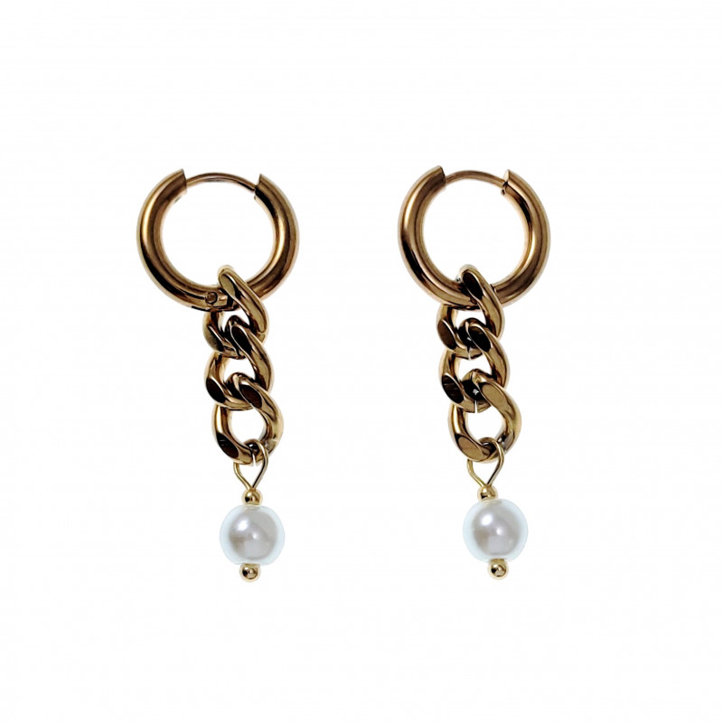 ∅15mm Oorringen Dames - Verguld RVS - Langer Oorbellen Oorbellen met Kettinghanger