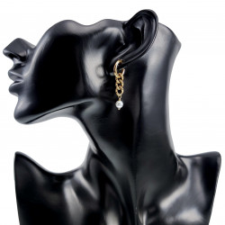 ∅15mm Oorringen Dames - Verguld RVS - Langer Oorbellen Oorbellen met Kettinghanger