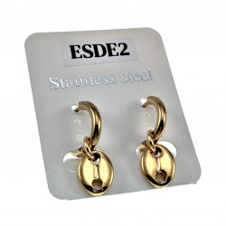 ∅15mm Oorringen Dames - Verguld RVS - Oorbellen met Koffieschakel Hanger - Lange Oorbellen