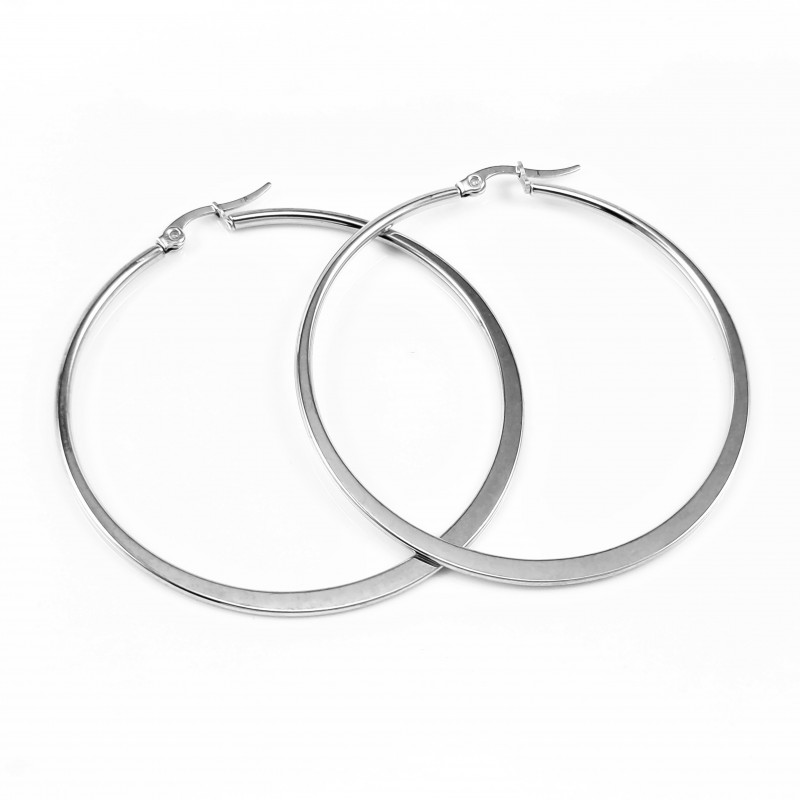 ∅50mm Oorbellen Dames - Stalen Zilver Kleur - Oorringen Platte -Design