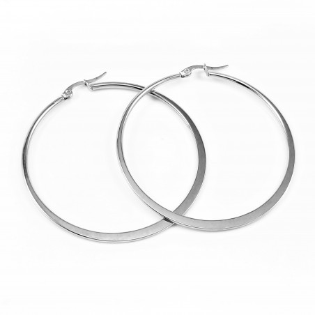 ∅50mm Oorbellen Dames - Stalen Zilver Kleur - Oorringen Platte -Design