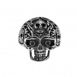 Ring Heren - Gepolist RVS - Schedel Ring - Skull Ring met Drie Kleine Schedels