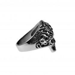 Ring Heren - Gepolist RVS - Schedel Ring - Skull Ring met Drie Kleine Schedels