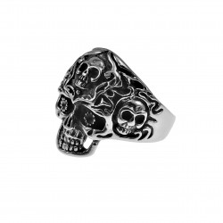 Ring Heren - Gepolist RVS - Schedel Ring - Skull Ring met Drie Kleine Schedels