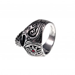 Ring Heren - Skull Ring met Rode Steen - Gepolijst RVS - Schedel Ring