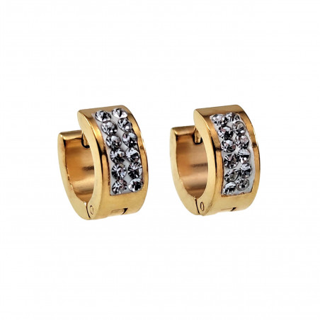 ∅14mm x 6mm Oorbellen Unisex - Verguld RVS Brede Oorringen met Strass