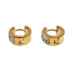 ∅14mm x 6mm Oorbellen Unisex - Verguld RVS - Brede Oorringen met Strass