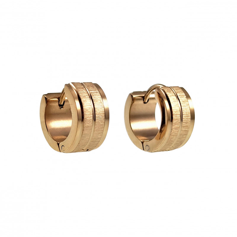 ∅13mm x 7mm Oorbellen Unisex - Verguld RVS - Brede Oorringen met Twee Brede Strepen