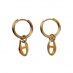 ∅16mm Oorbellen Dames - Verguld RVS - Oorringen met Schakel-Hanger