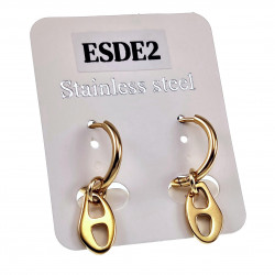 ∅16mm Oorbellen Dames - Verguld RVS - Oorringen met Schakel-Hanger