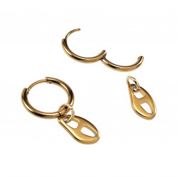 ∅16mm Oorbellen Dames - Verguld RVS - Oorringen met Schakel-Hanger