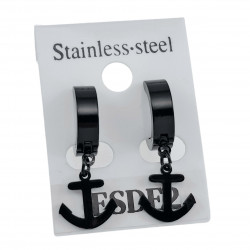 ∅13mm x 4mm Oorbellen Unisex - Zwart PVD-Coating RVS - Oorringen met Anker