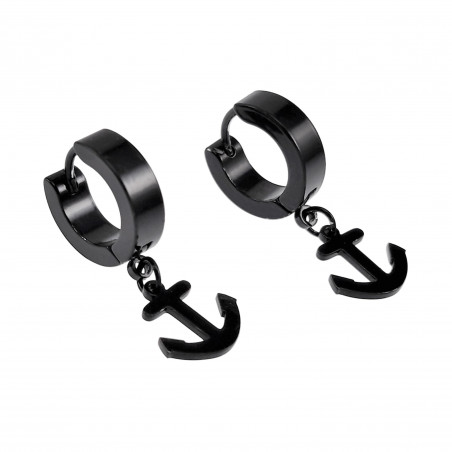 ∅13mm x 4mm Oorbellen Unisex Zwart PVD-Coating RVS Oorringen met Anker