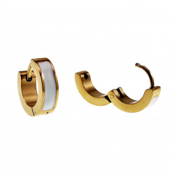 ∅13mm x 4mm Oorbellen Unisex - Verguld RVS - Oorringen met Parelmoersteen