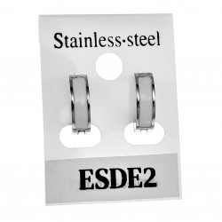 ∅13mm x 4mm Oorbellen Unisex - Gepolijst RVS - Oorringen met Wit Emaille