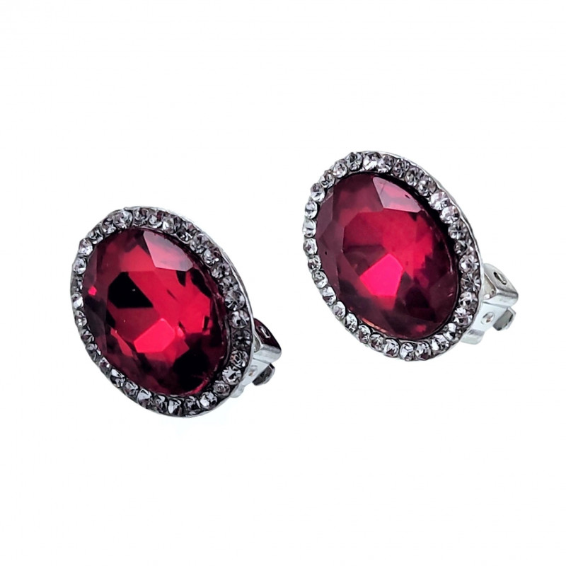 Clip-on Oorbellen Oorclips met Rode Zirkoniasteen Ovale Oorbellen Dames Clip-on Oorbellen Oorclips met Rode Zirkoniasteen Ovale Oorbellen Dames