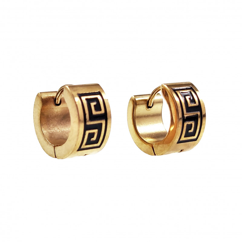 ∅13mm x 7mm Oorringen Unisex Verguld RVS Oorbellen met Grieks Details ∅13mm x 7mm Oorringen Unisex Verguld RVS Oorbellen met Grieks Details