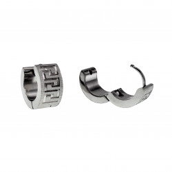 ∅13mm Oorringen Unisex - Geborsteld RVS - Oorbellen met Grieks Details