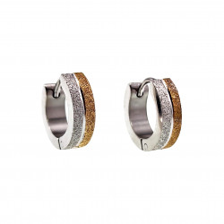 ∅13mm x 4mm Oorbellen Unisex - Zand Design - Zilver-Goud Kleur RVS - Bicolor Oorringen