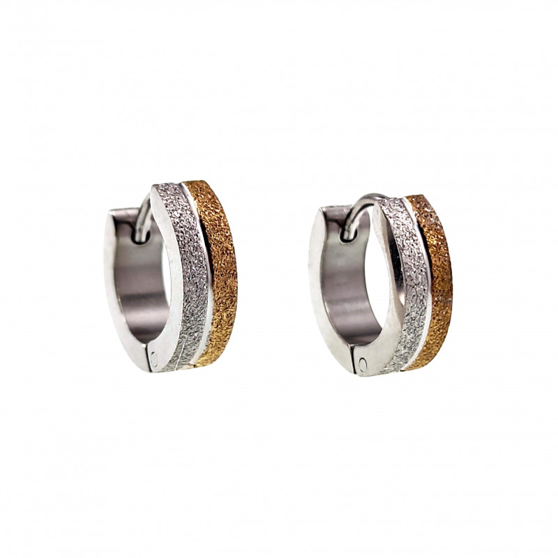 ∅13mm x 4mm Oorbellen Unisex - Zand Design - Zilver-Goud Kleur RVS - Bicolor Oorringen