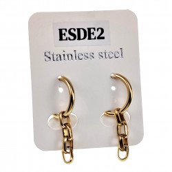 ∅16mm Oorringen Dames - Verguld RVS - Oorbellen met Ketting-Hanger