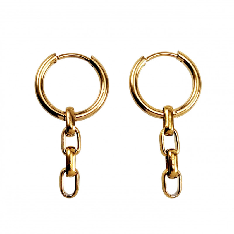 ∅16mm Oorringen Dames - Verguld RVS - Oorbellen met Ketting-Hanger ∅16mm Oorringen Dames - Verguld RVS - Oorbellen met Ketting-Hanger