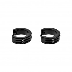 ∅13mm x 4mm Oorbellen Unisex - Zwart PVD Coating RVS - Oorringen met Twee Strass