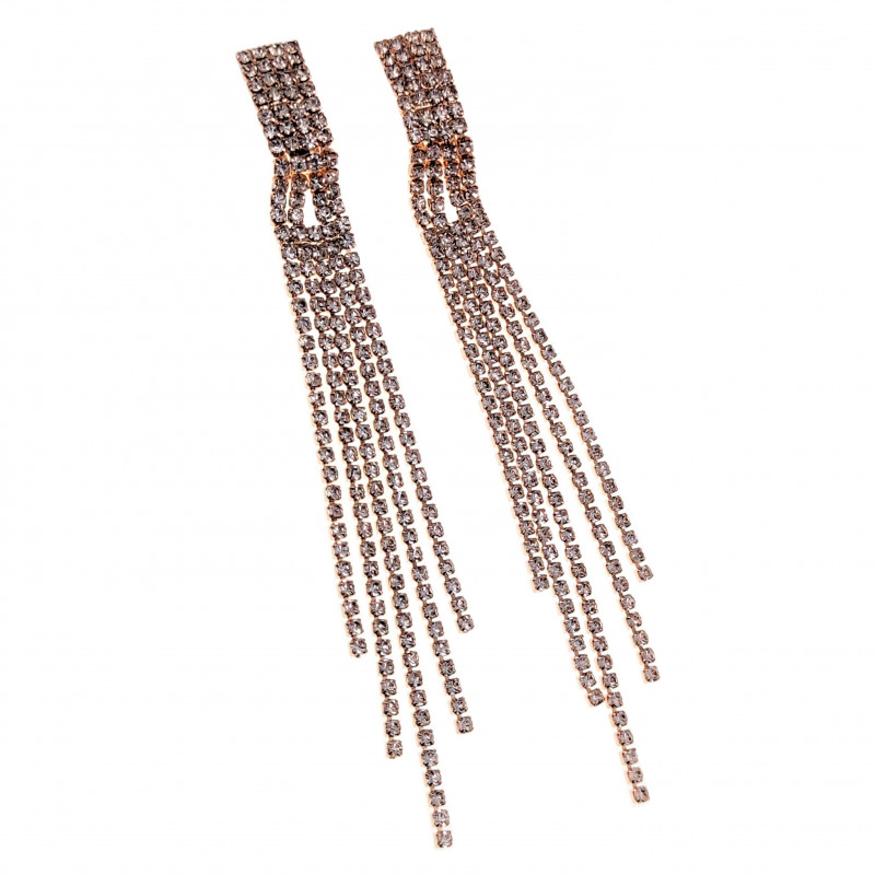 Lang Clip-on Oorbellen Dames - Roségouden Oorclips met Zirkoniasteen Lang Clip-on Oorbellen Dames - Roségouden Oorclips met Zirkoniasteen