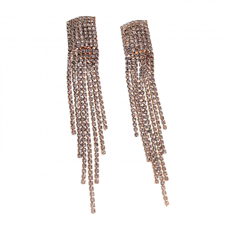 Clip-on Oorbellen - 99mm Lang - Roségouden Oorclips met Zirkoniasteen Clip-on Oorbellen - 99mm Lang - Roségouden Oorclips met Zirkoniasteen