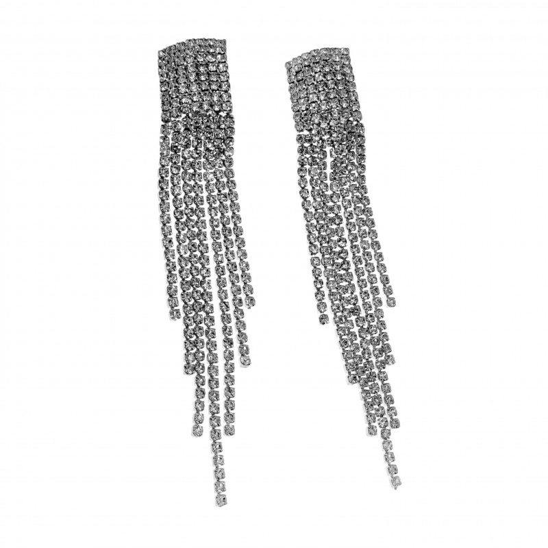 Clip-on Oorbellen - 99mm Lang - Zilverkleur Oorclips met Zirkoniasteen