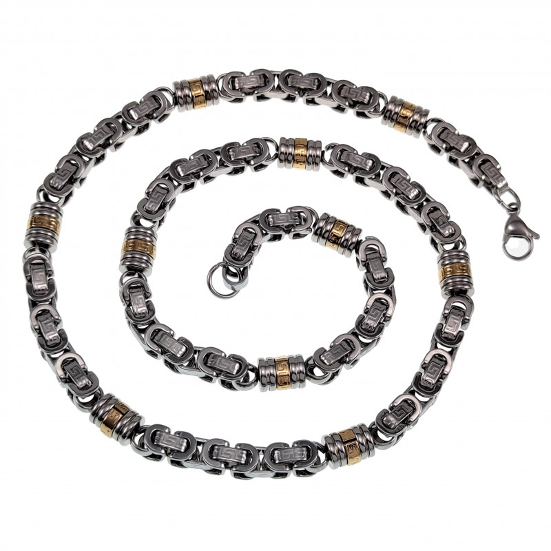 60cm Koningsketting Heren - Bicolor Staal Byzantijnse Schakelketting 60cm Koningsketting Heren - Bicolor Staal Byzantijnse Schakelketting