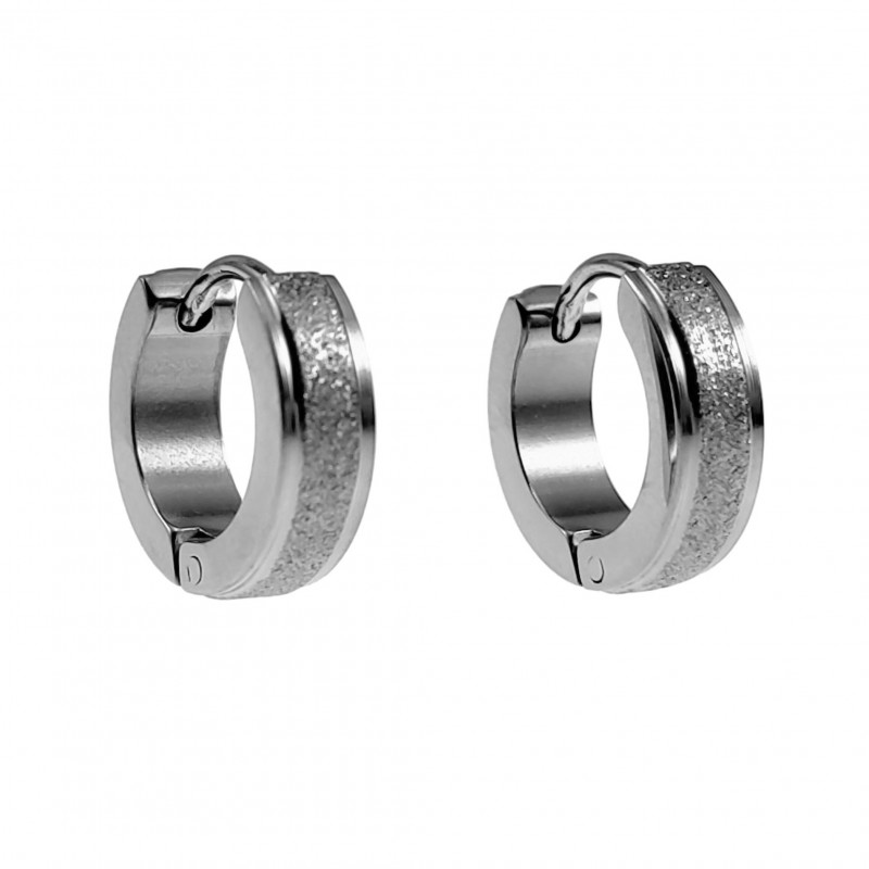 ∅13mm x 4mm Oorringen Unisex - Gepolijst RVS Oorbellen met Zand-Design ∅13mm x 4mm Oorringen Unisex - Gepolijst RVS Oorbellen met Zand-Design