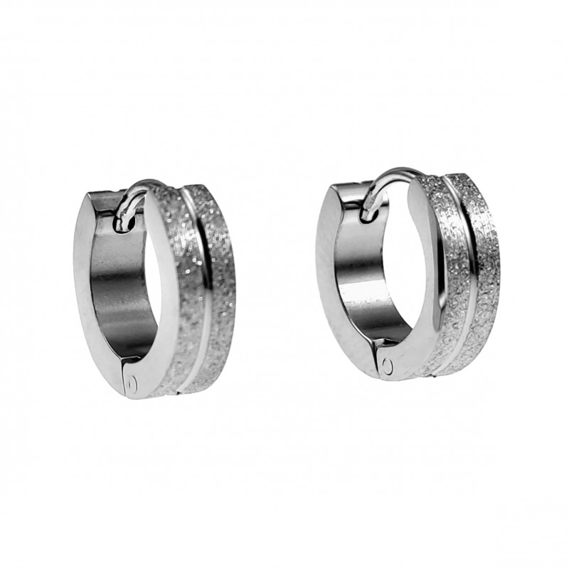 ∅13mm x 4mm Oorringen met Streep Unisex - Zand-Design - Gepolijst RVS ∅13mm x 4mm Oorringen met Streep Unisex - Zand-Design - Gepolijst RVS