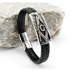 SP Fashion Jewelry - Heren Leren Armband - RVS Vrijmetselaars-Hanger
