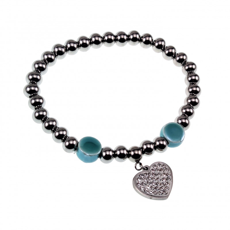 Kralen Armband Dames Gepolijst RVS - Turquoise Armband met Hart Hanger Kralen Armband Dames Gepolijst RVS - Turquoise Armband met Hart Hanger