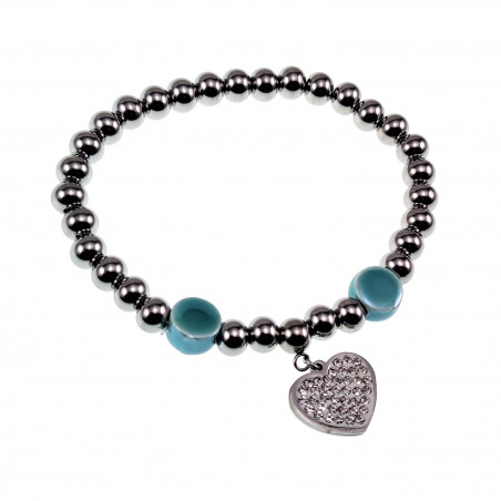 Kralen Armband Dames Gepolijst RVS - Turquoise Armband met Hart Hanger