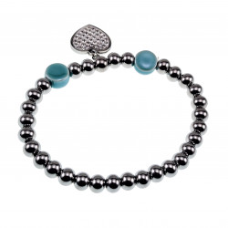 Kralen Armband Dames Gepolijst RVS - Turquoise Armband met Hart Hanger