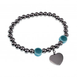 Kralen Armband Dames Gepolijst RVS - Turquoise Armband met Hart Hanger