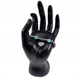 Kralen Armband Dames Gepolijst RVS - Turquoise Armband met Hart Hanger